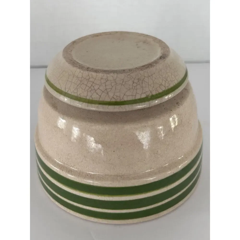 Vintage Green Band Striped Pottery Planter 5 X 3 3/4